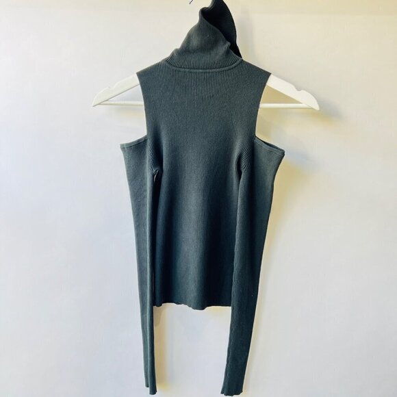 A.L.C Ribbed knit cold shoulder turtleneck sweater, Dark green, Size XS - Picture 3 of 7